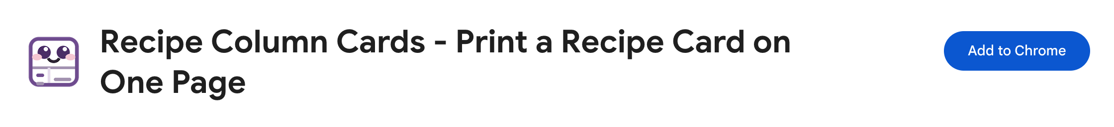 The Recipe Column Cards listing in the Chrome Web Store, with a blue Add to Chrome button on the right side